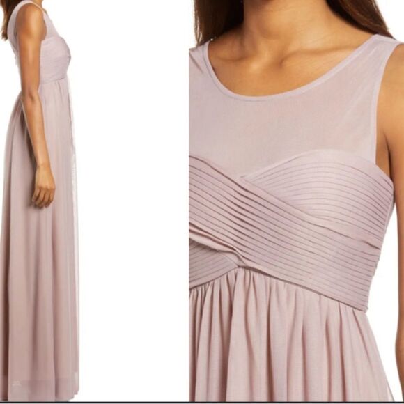 NWT BIRDY GREY Mauve Ryan Sleeveless Empire Waist Pleated sheer Gown M 4… - Picture 2 of 13